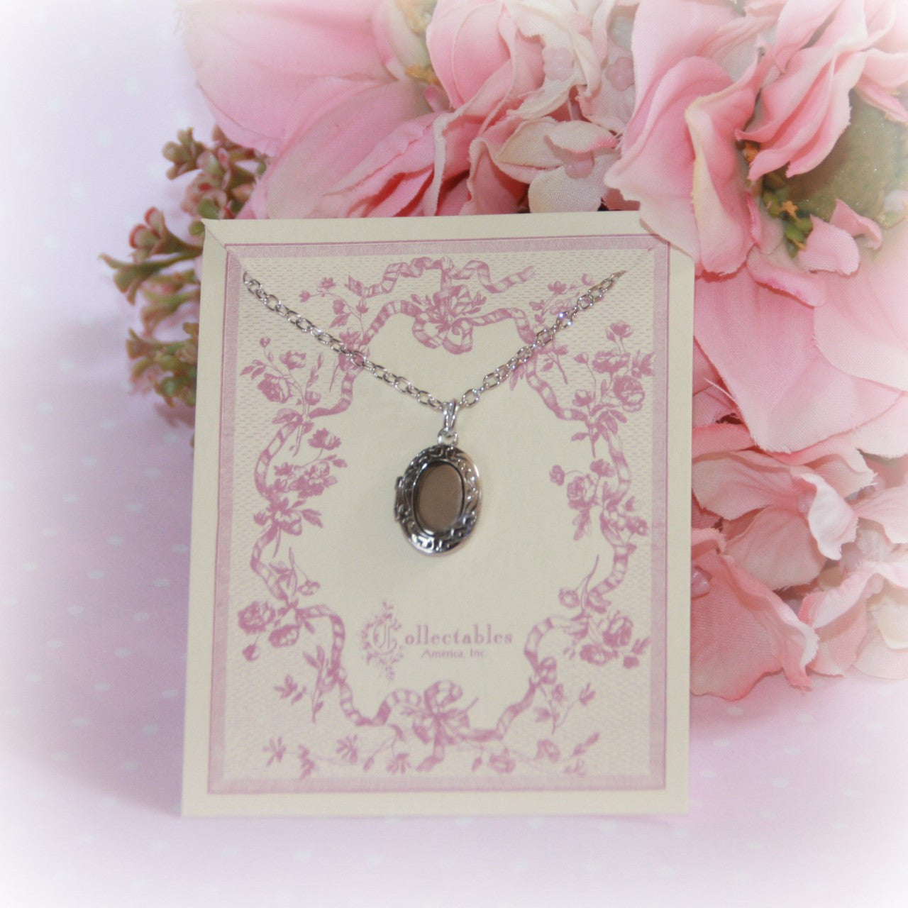 Rhodium Oval Locket Necklace