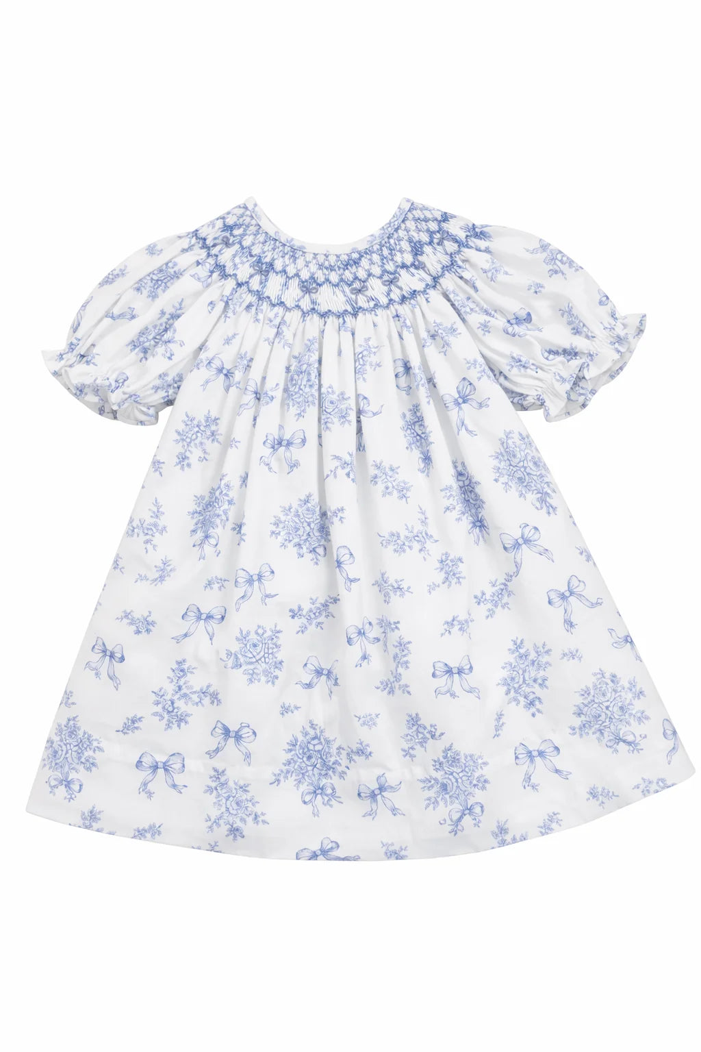 Evelyn Wht/Blue Floral Smock Dress