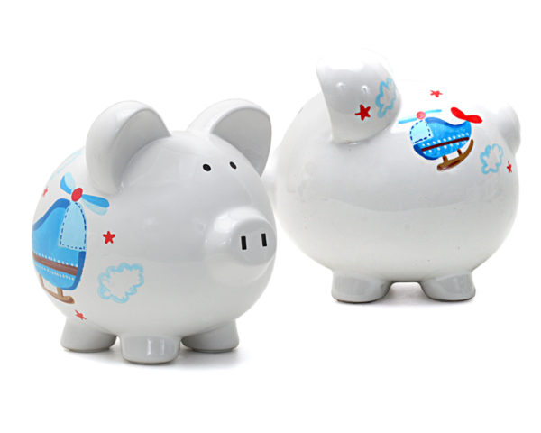 Helicopter Handpainted Piggy Bank