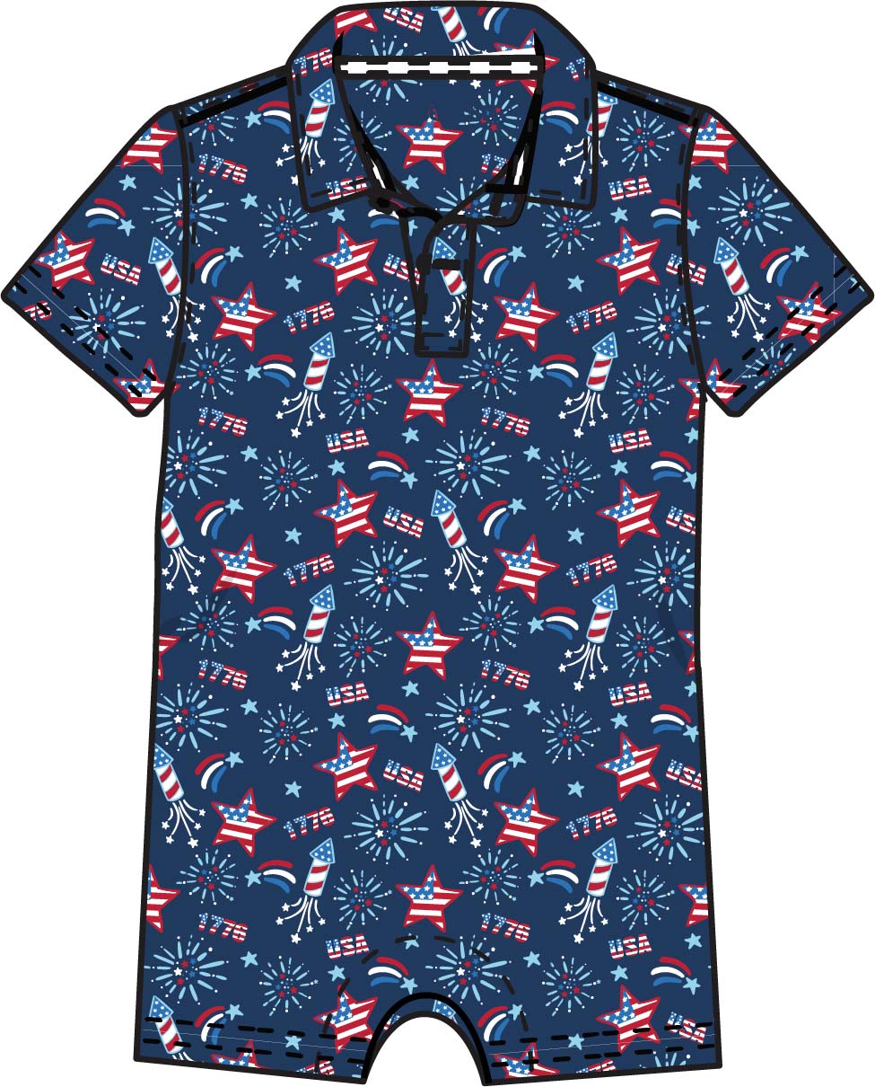 RED WHITE BOOM Polo Romper