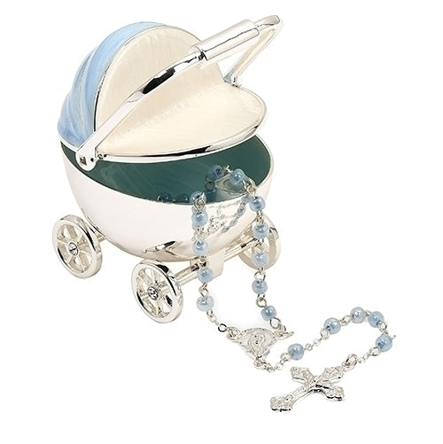 Blue carriage Keepsake Box + Rosary