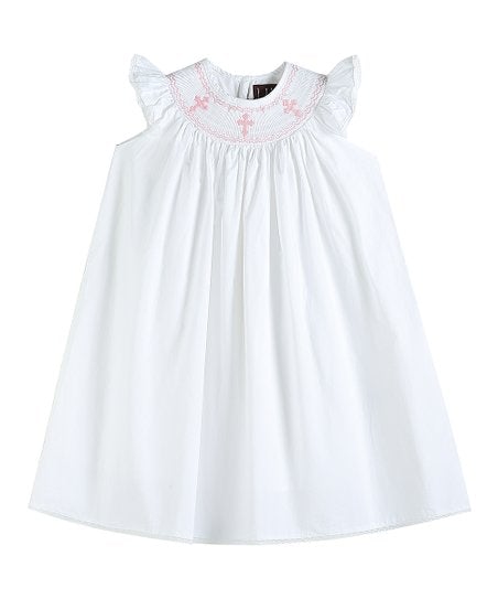 White & Pink Cross Bishop Dress