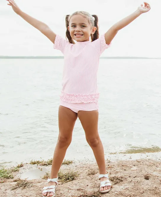 Pink Seersucker Rash Guard Bikini