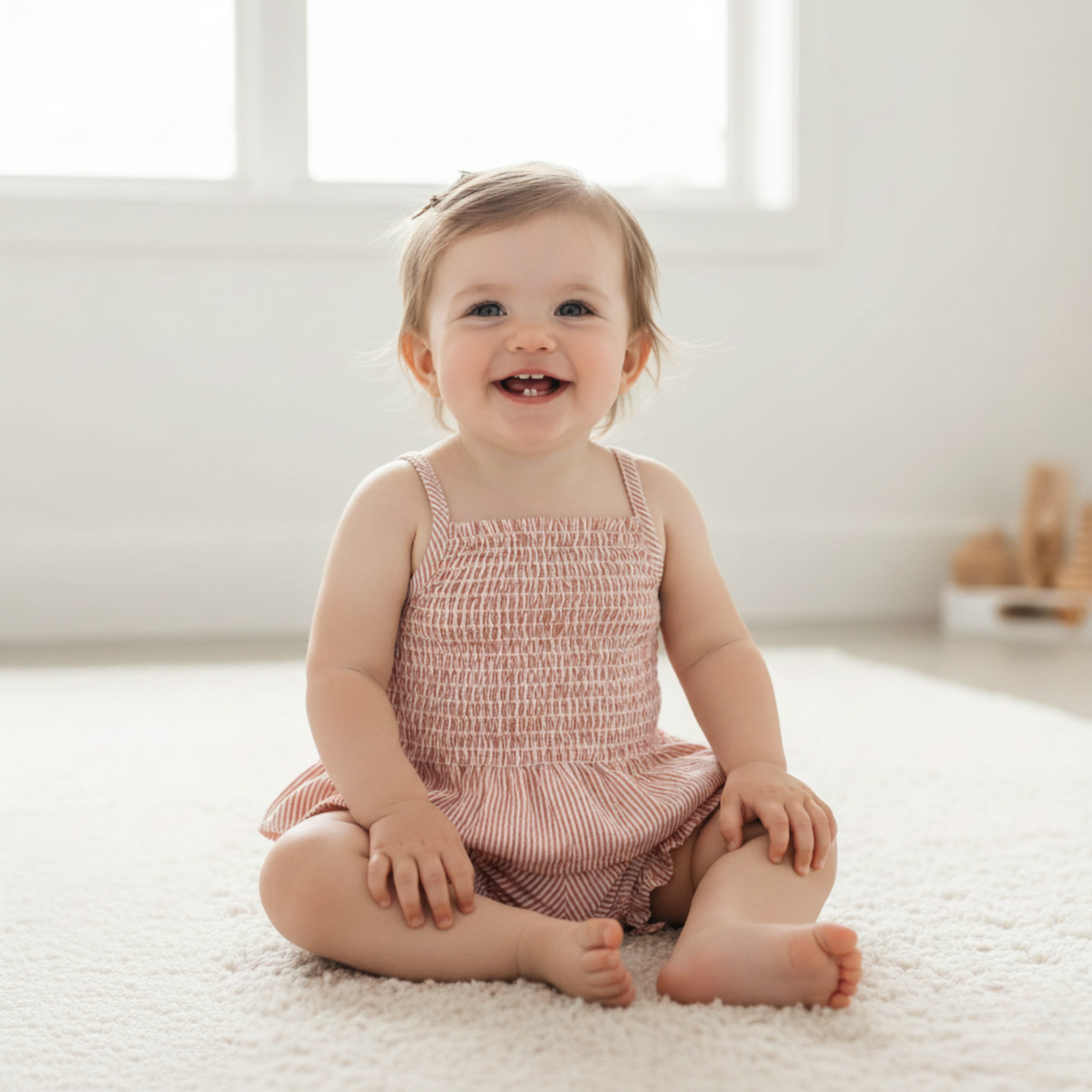 Coral Stripes Organic Smock Top Bloomer Set