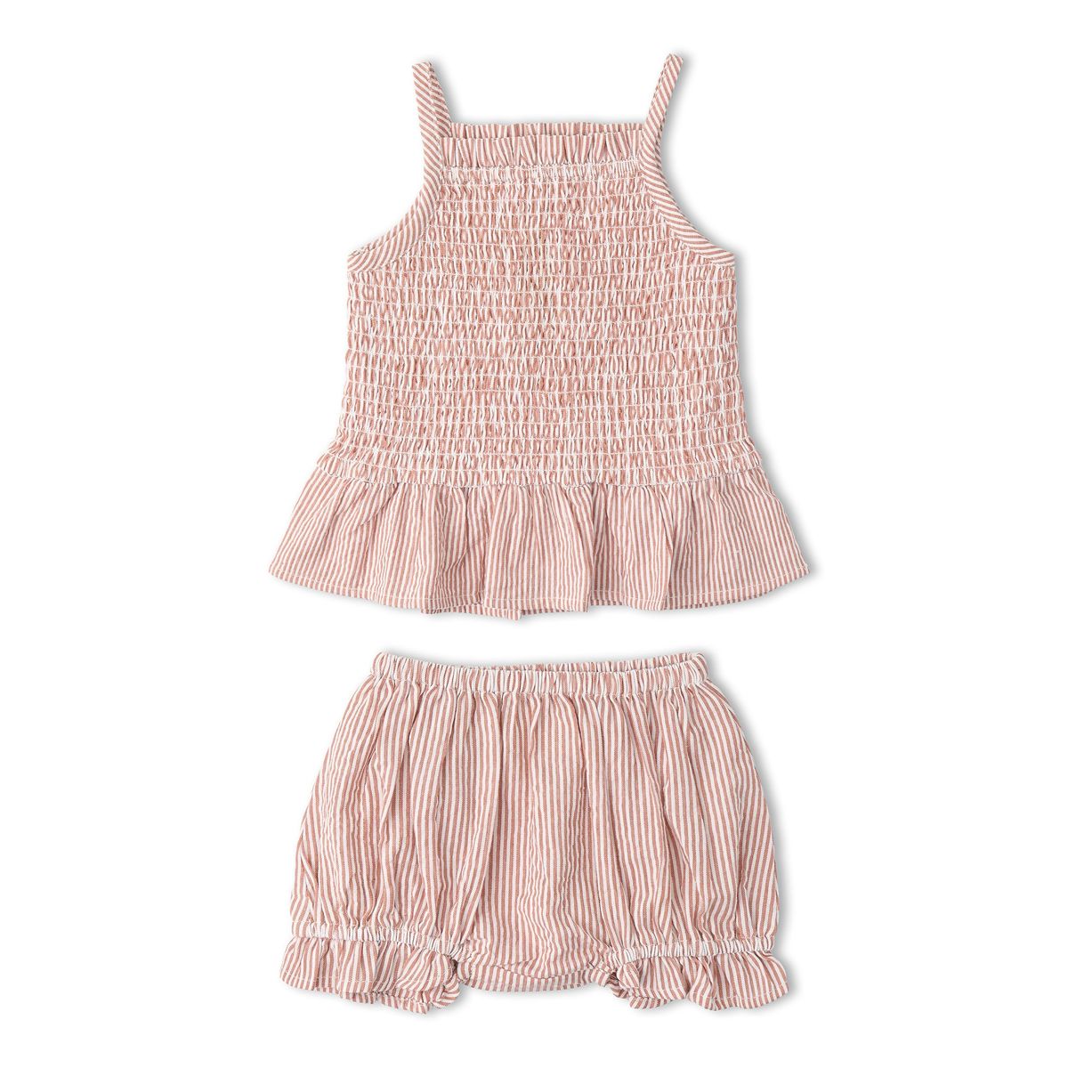Coral Stripes Organic Smock Top Bloomer Set