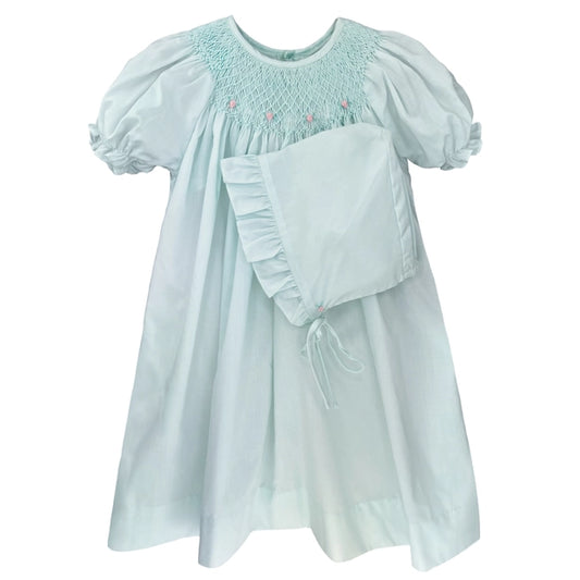 Mint Smocked Daygown w/ Hat