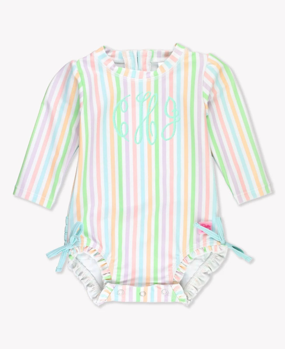 Pale Rainbow Stripe LS Rash Guard 1PC