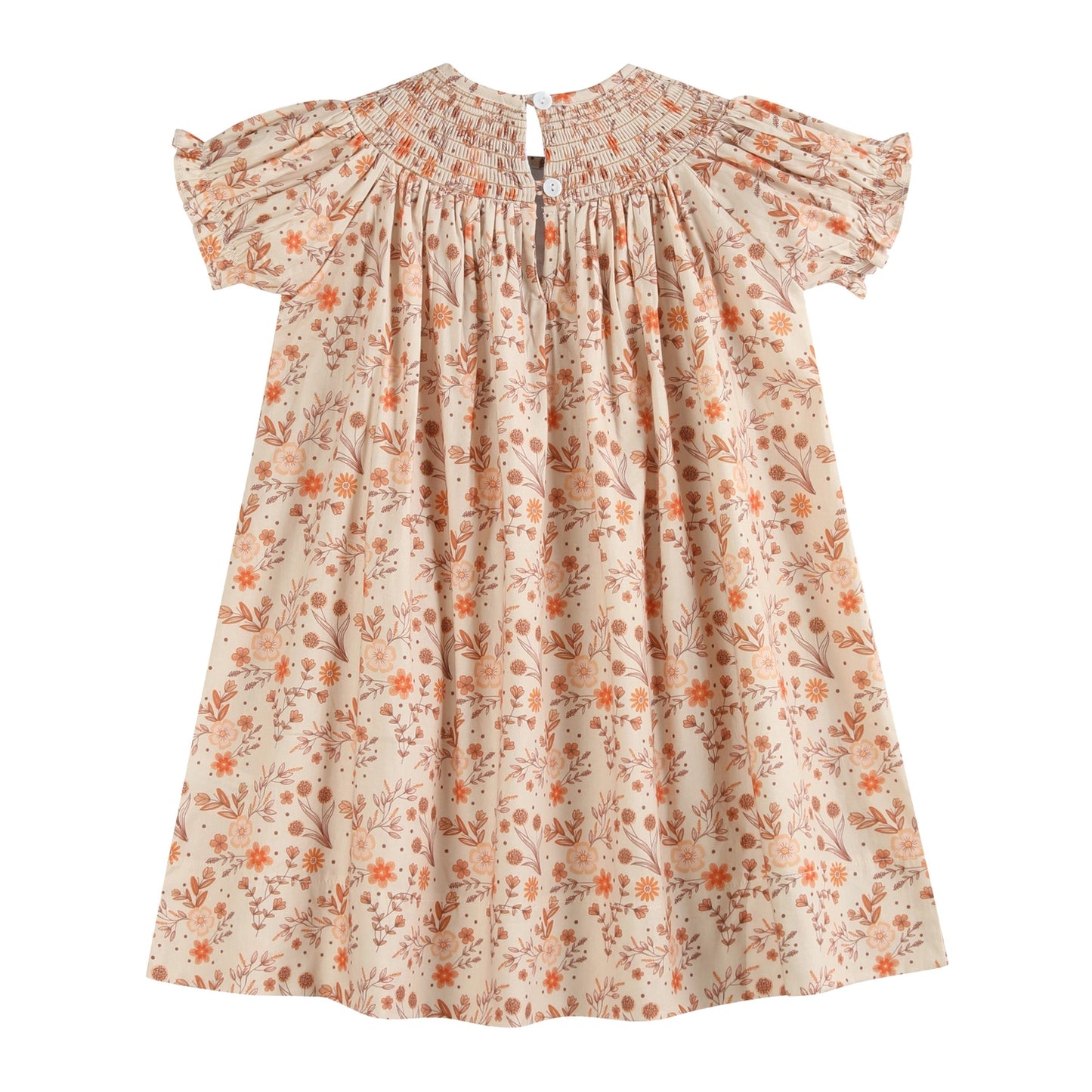 Brown Floral Smock Bishop Dress