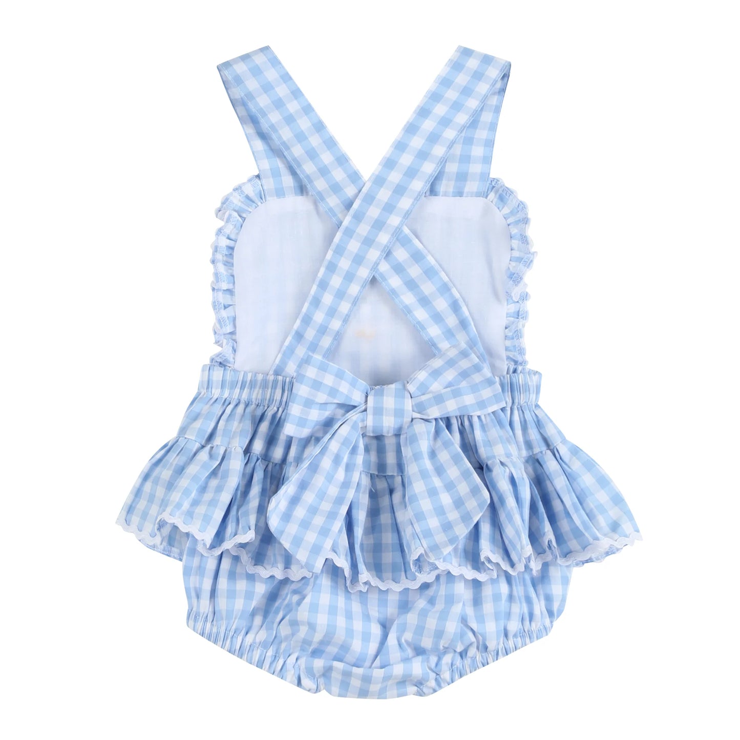Bl Gingham Goose Lace Romper