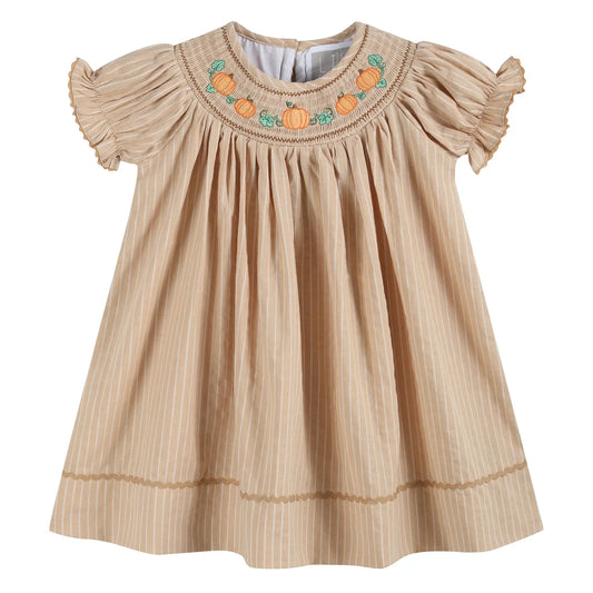 Light Brown Pinstripe Pumpkin Smock Dress