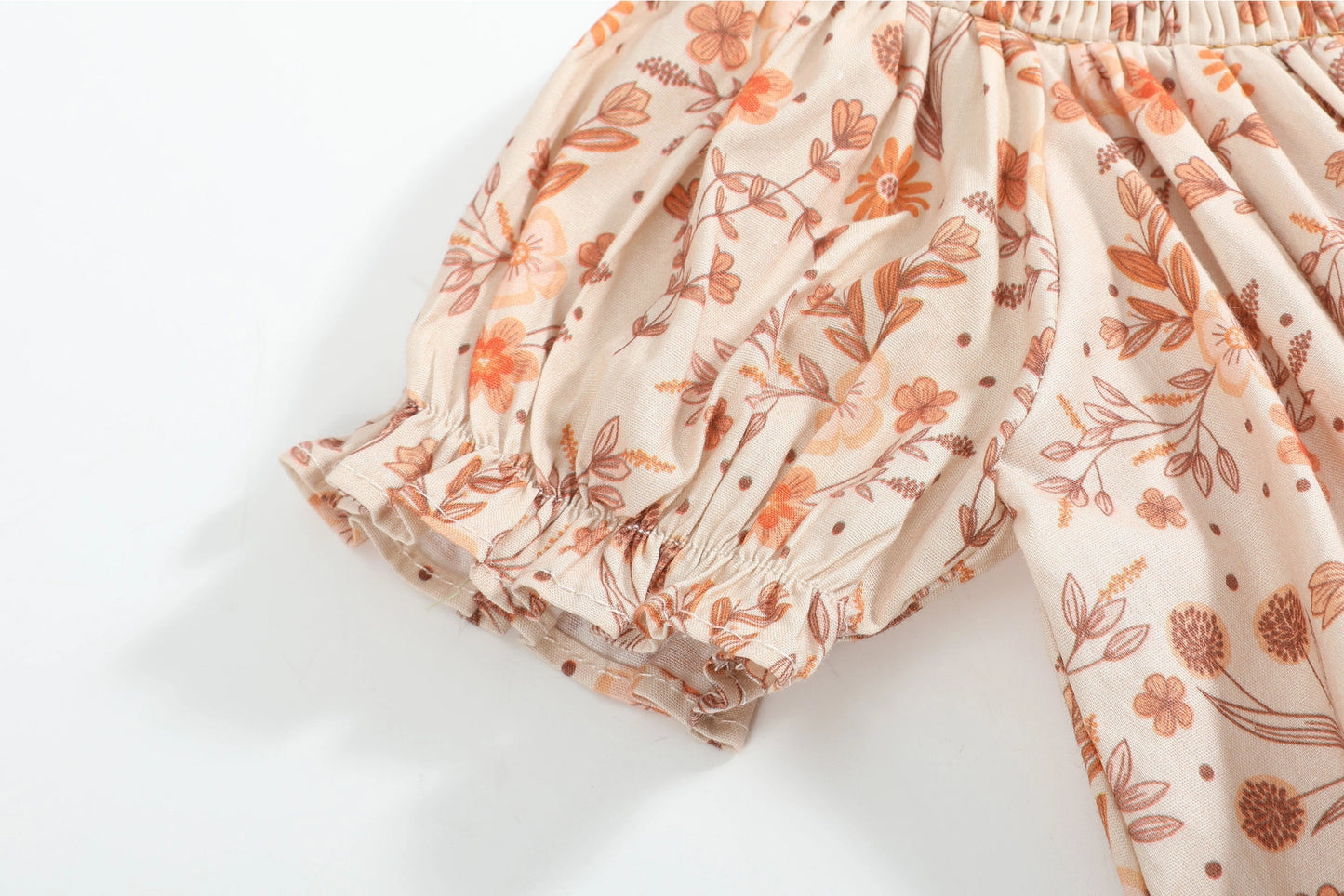 Brown Floral Smock Bishop Dress