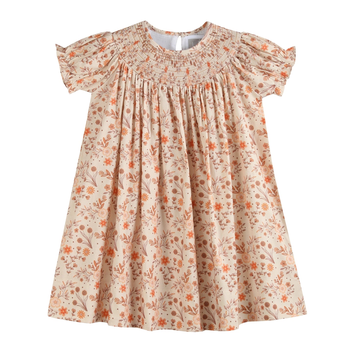 Brown Floral Smock Bishop Dress
