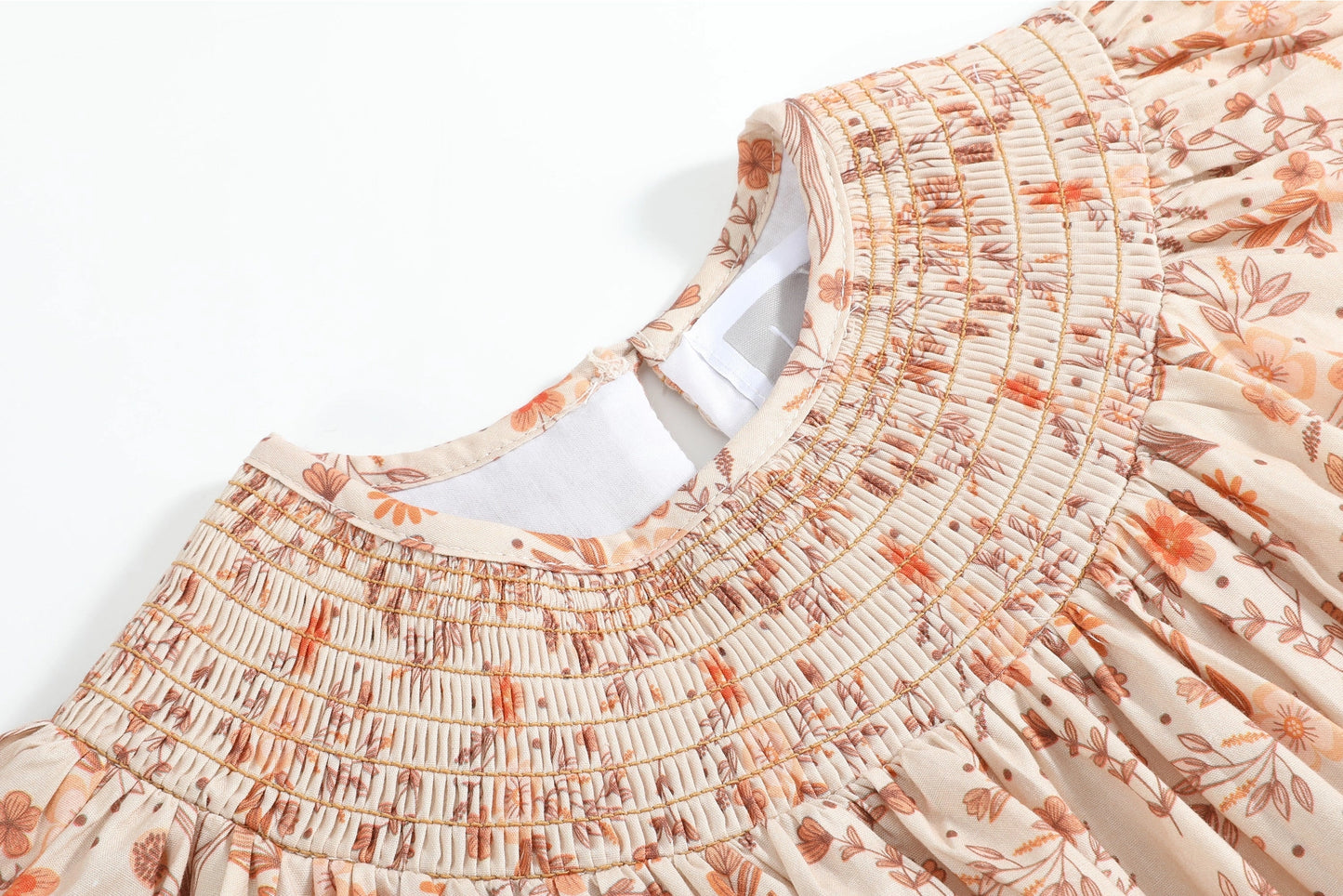 Brown Floral Smock Bishop Dress