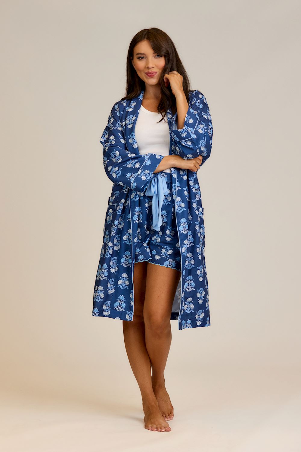 Navy Floral Block Robe