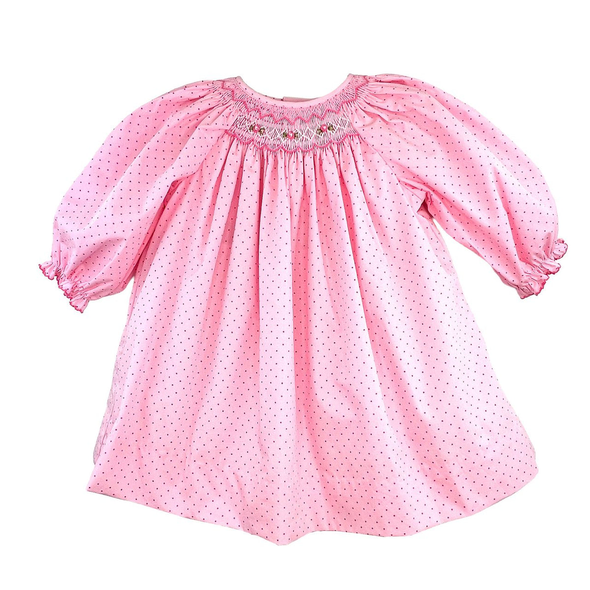 Pink Dot Dress Bishop Smocking