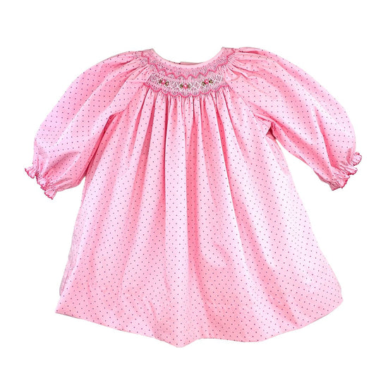 Pink Dot Dress Bishop Smocking