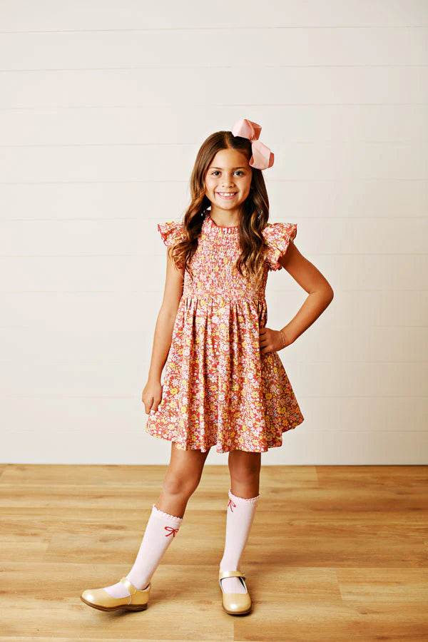 Autumn Bloom Smock Flutter Dress