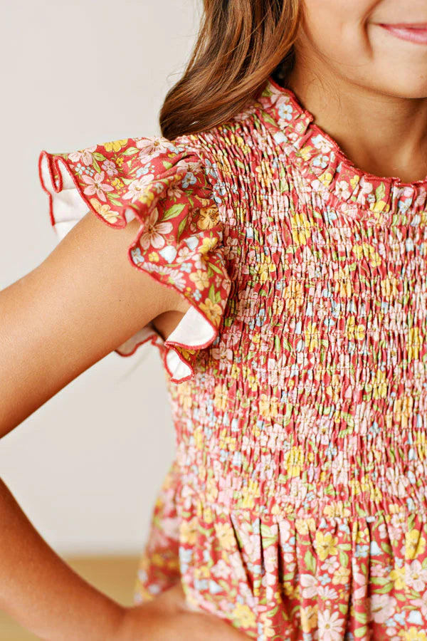 Autumn Bloom Smock Flutter Dress