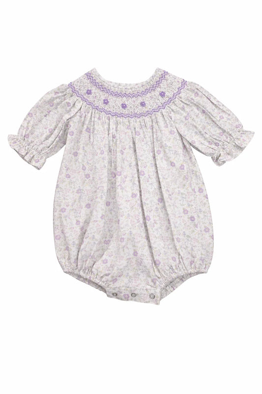 Ashley Purple Bow Floral Smocked Bubble