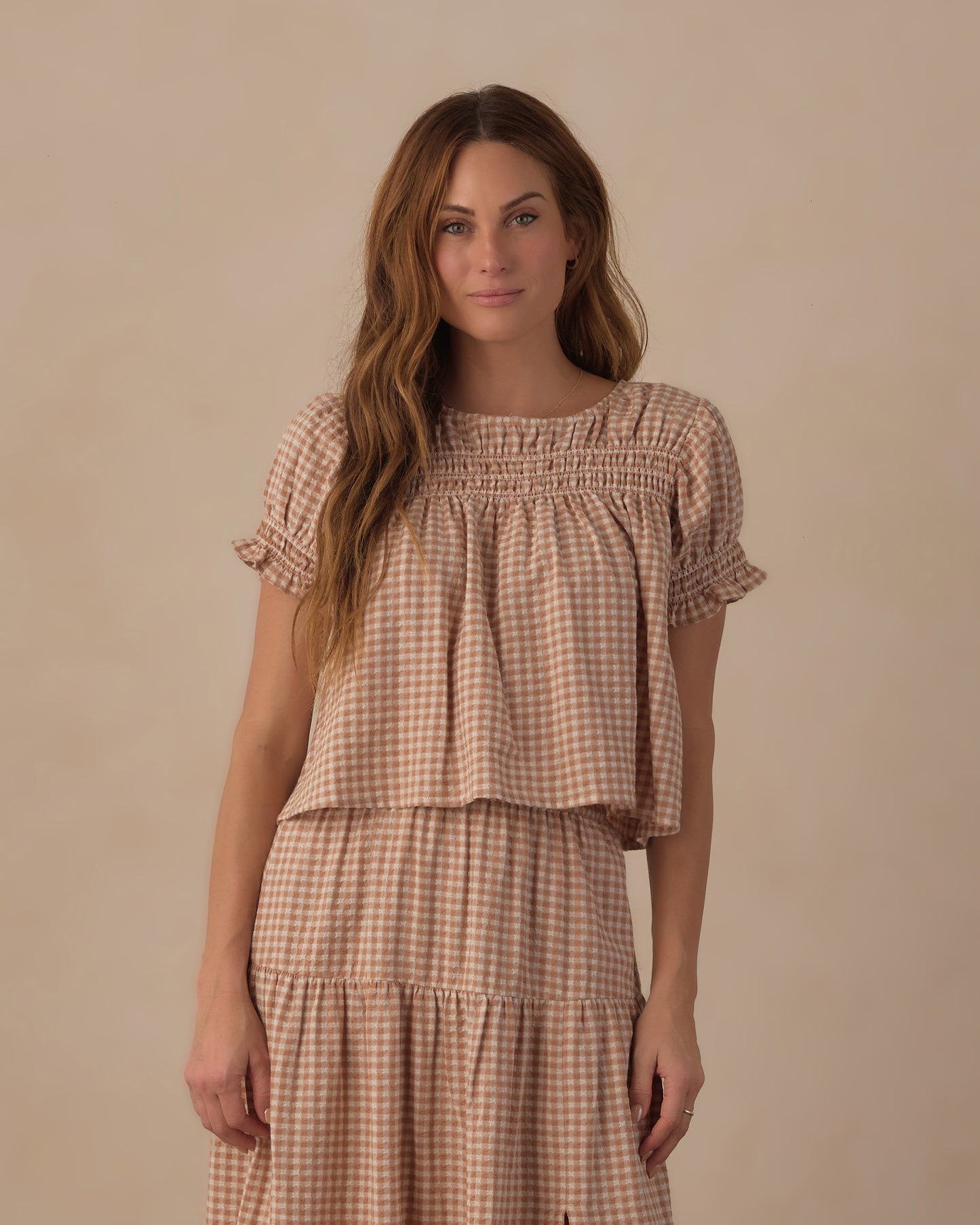 Fawn Gingham Midi Skirt