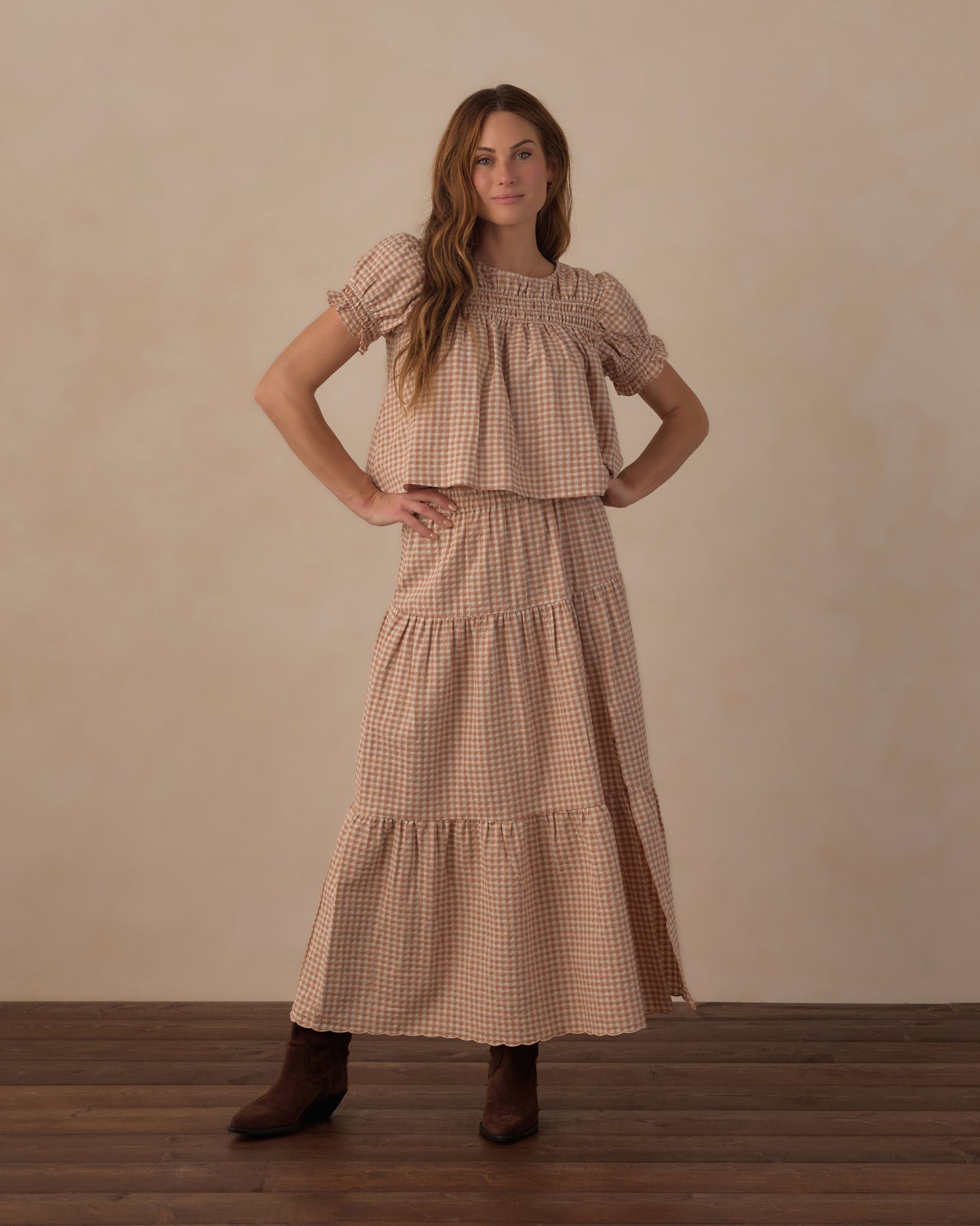 Fawn Gingham Midi Skirt