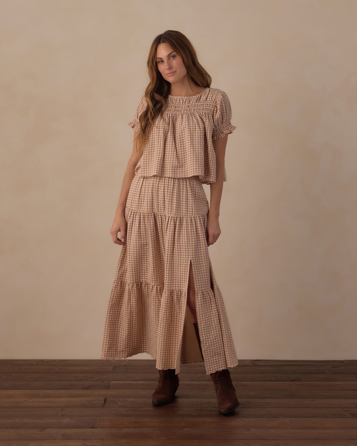 Fawn Gingham Midi Skirt