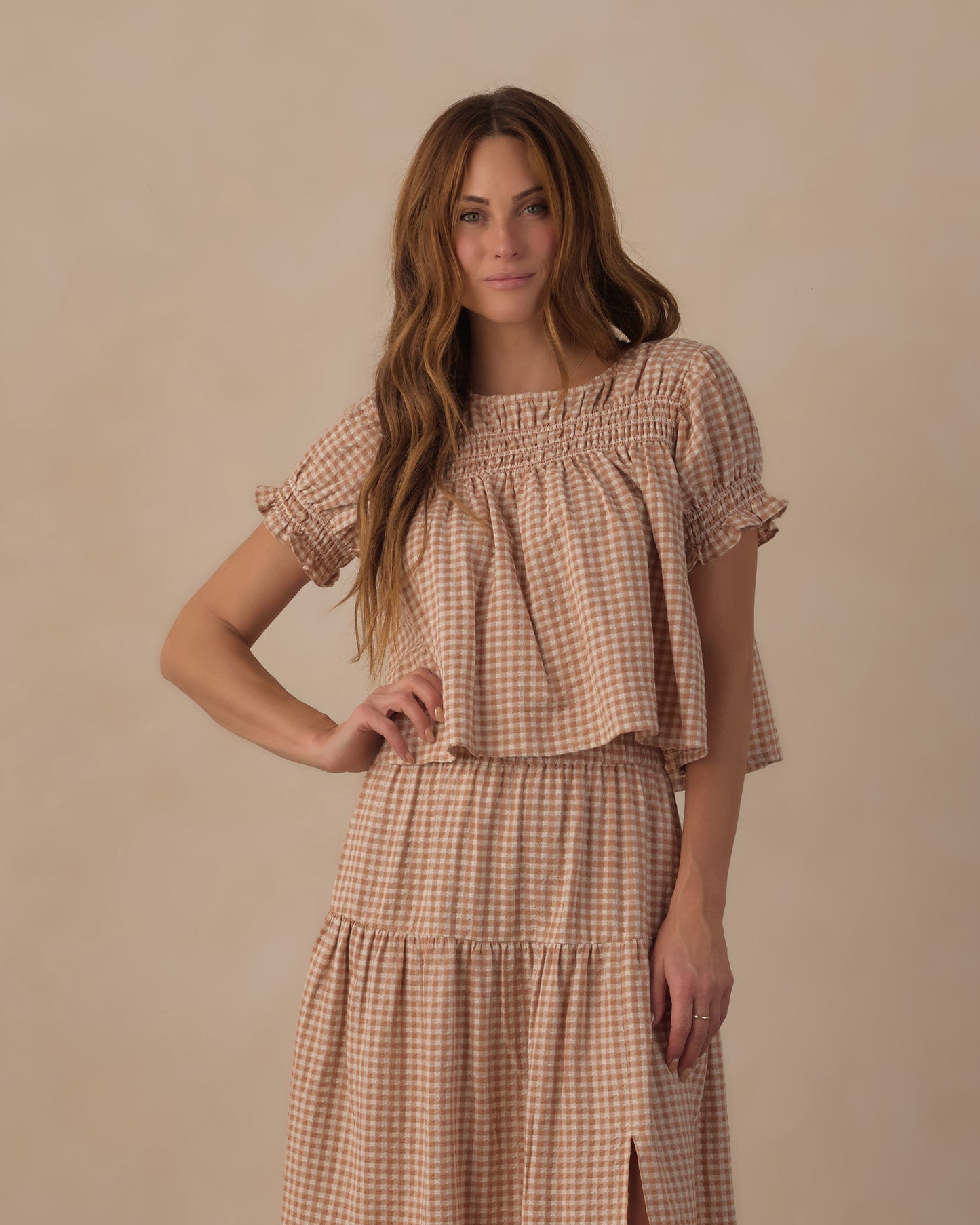 Fawn Gingham Midi Skirt
