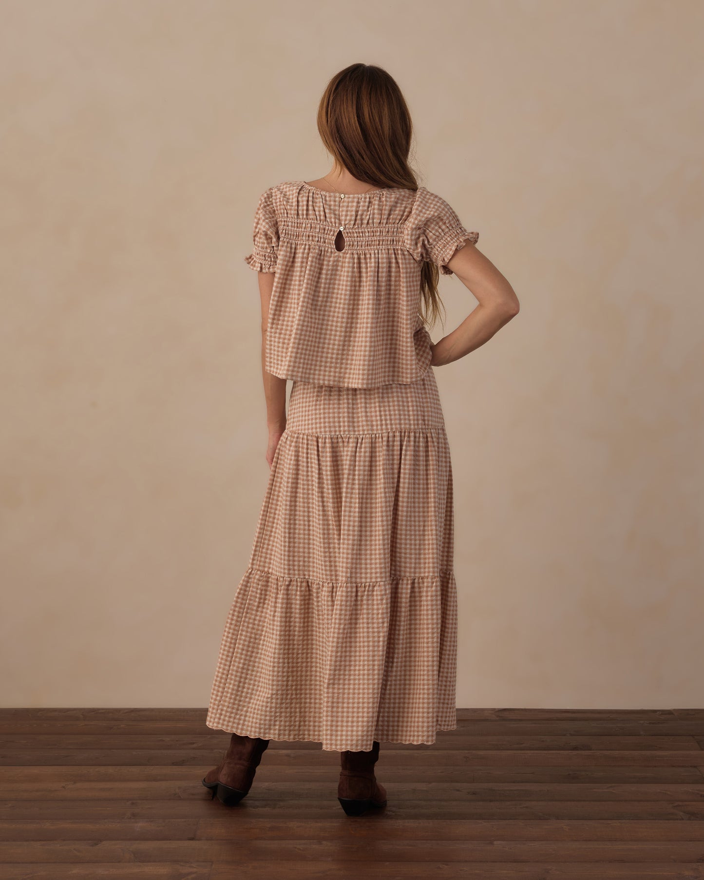 Fawn Gingham Midi Skirt