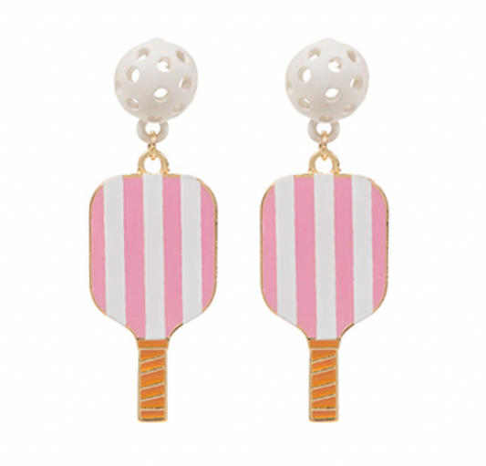 Stripe Pickleball Enamel Earrings