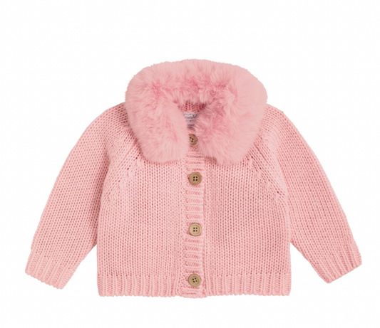 Pink Fur Collar Cardigan