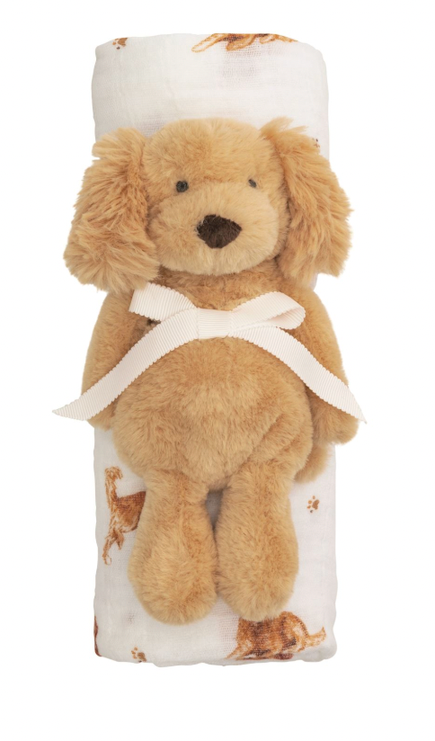 Retriever Swaddle & Rattle Set
