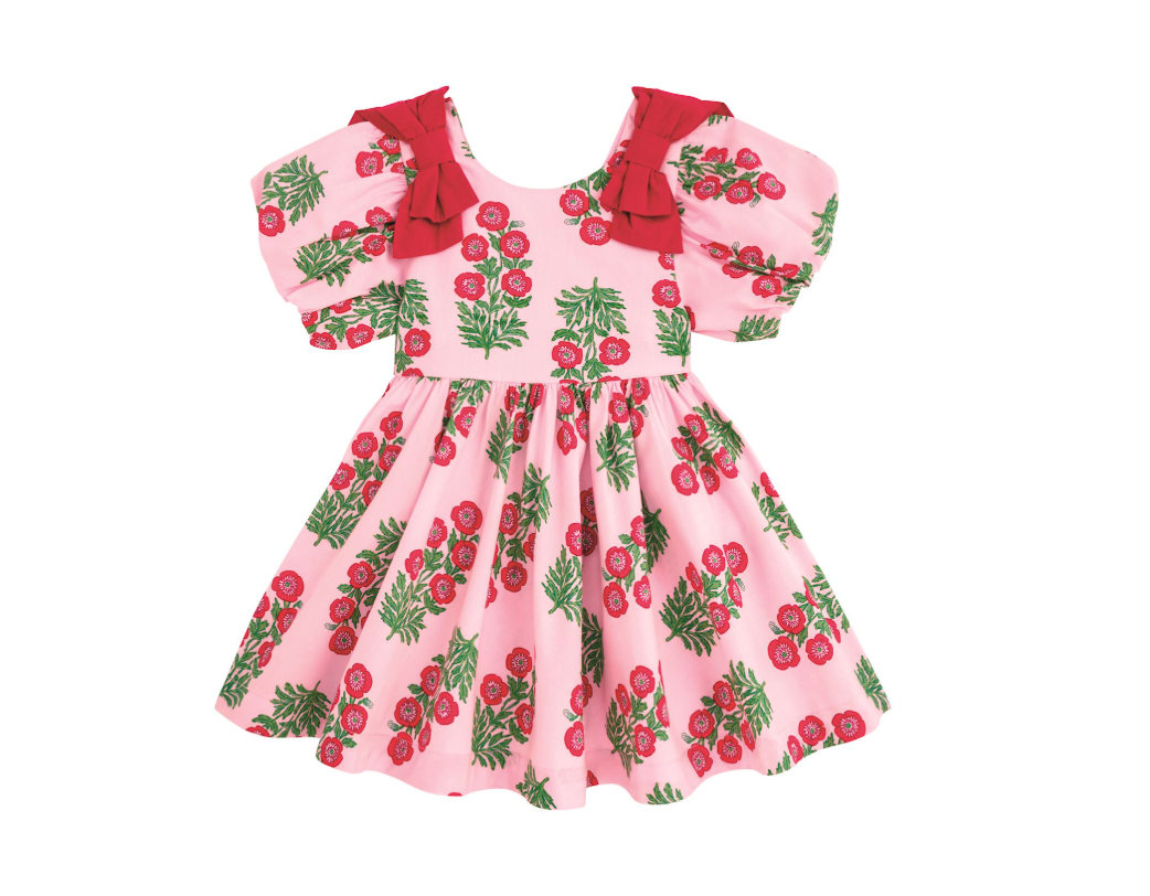Christmas Block-Print Bow Dress