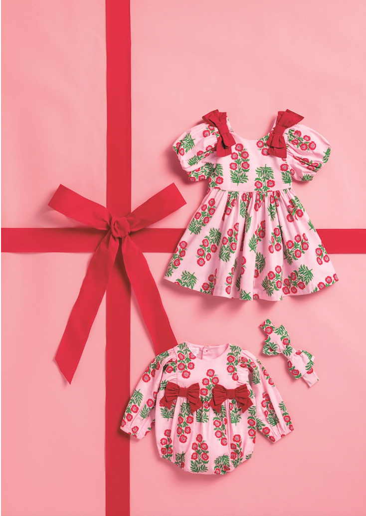 Christmas Block-Print Bow Dress