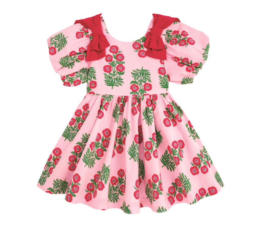 Christmas Block-Print Bow Dress
