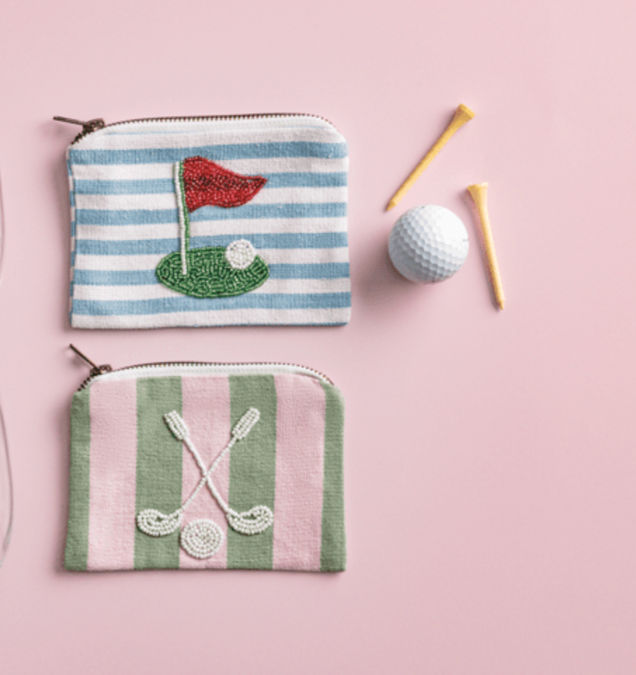 Pink Stripe Beaded Golf Pouch