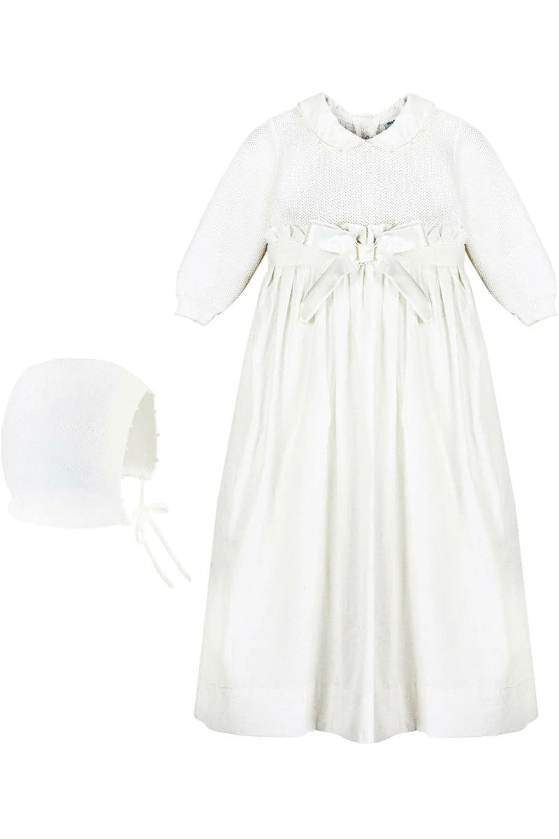 Pebble Stitch Girl Christening Gown W/Bonnet