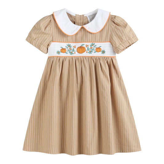 Lt. Brn Pumpkin Collared Smock Dress