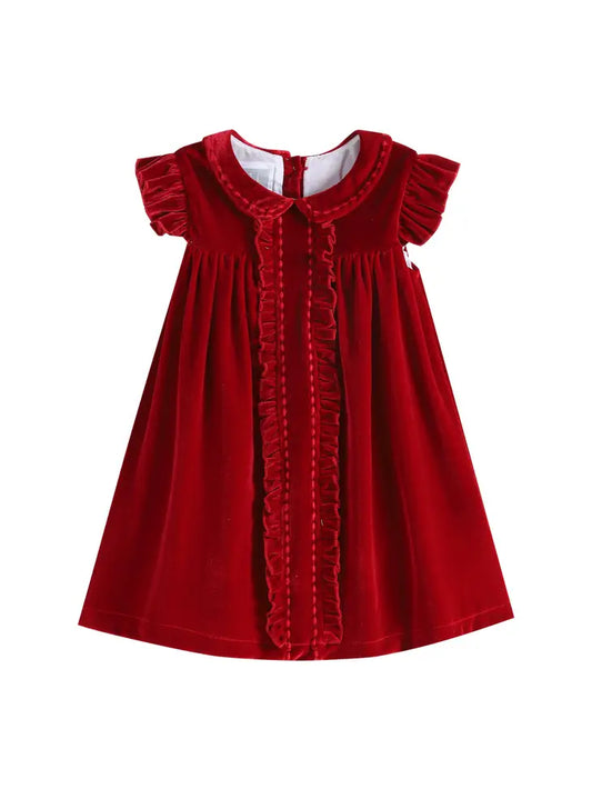 Red Velour Ruffle Dress