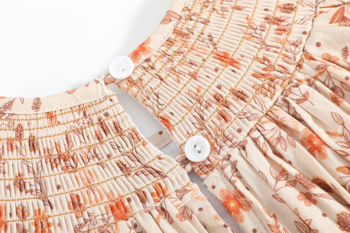 Brown Floral Smock Bishop Dress