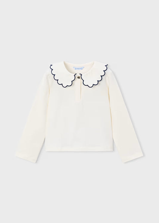 Scalloped LS Blouse