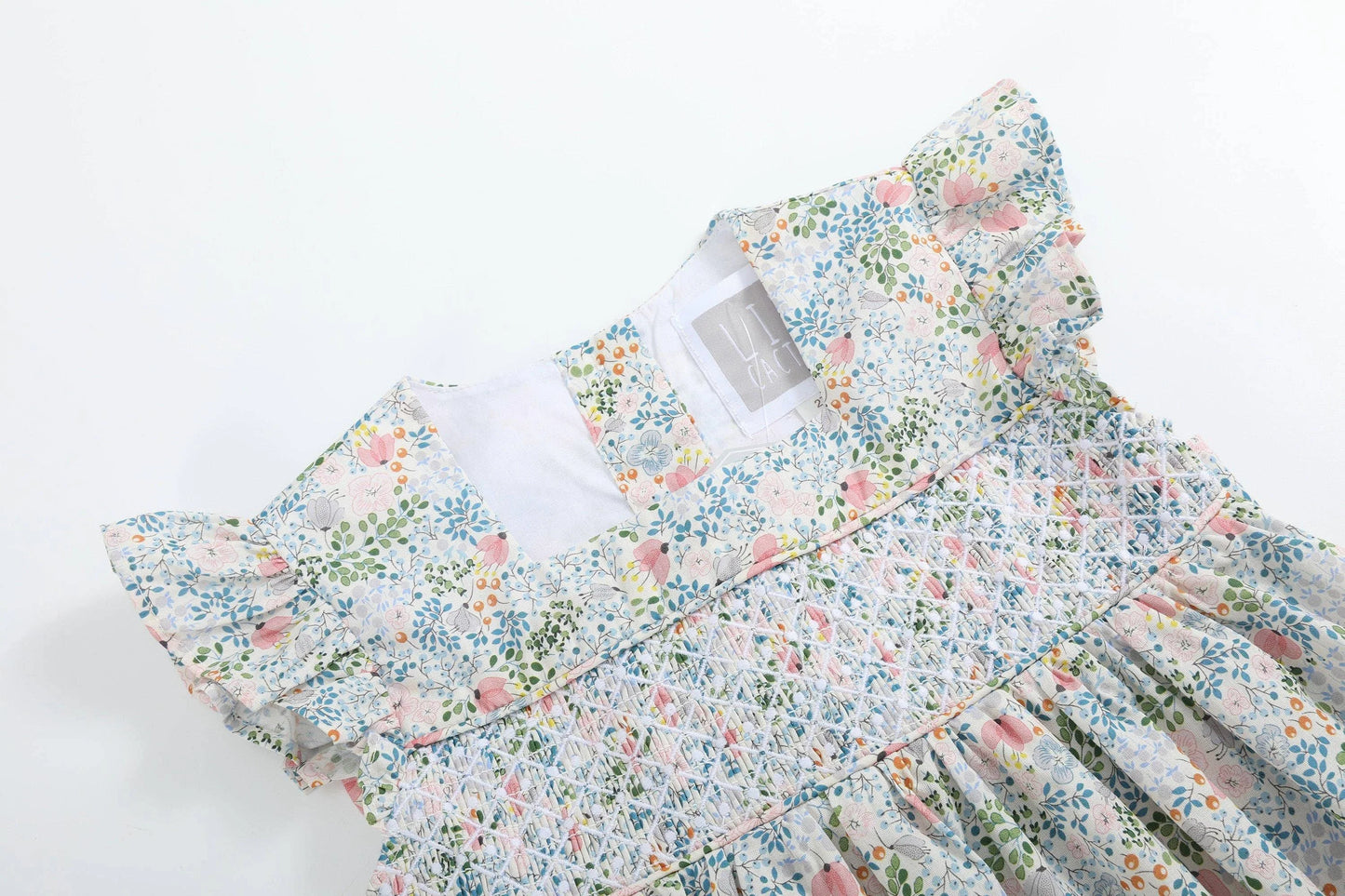 Pink Floral Smock Flutter Dress