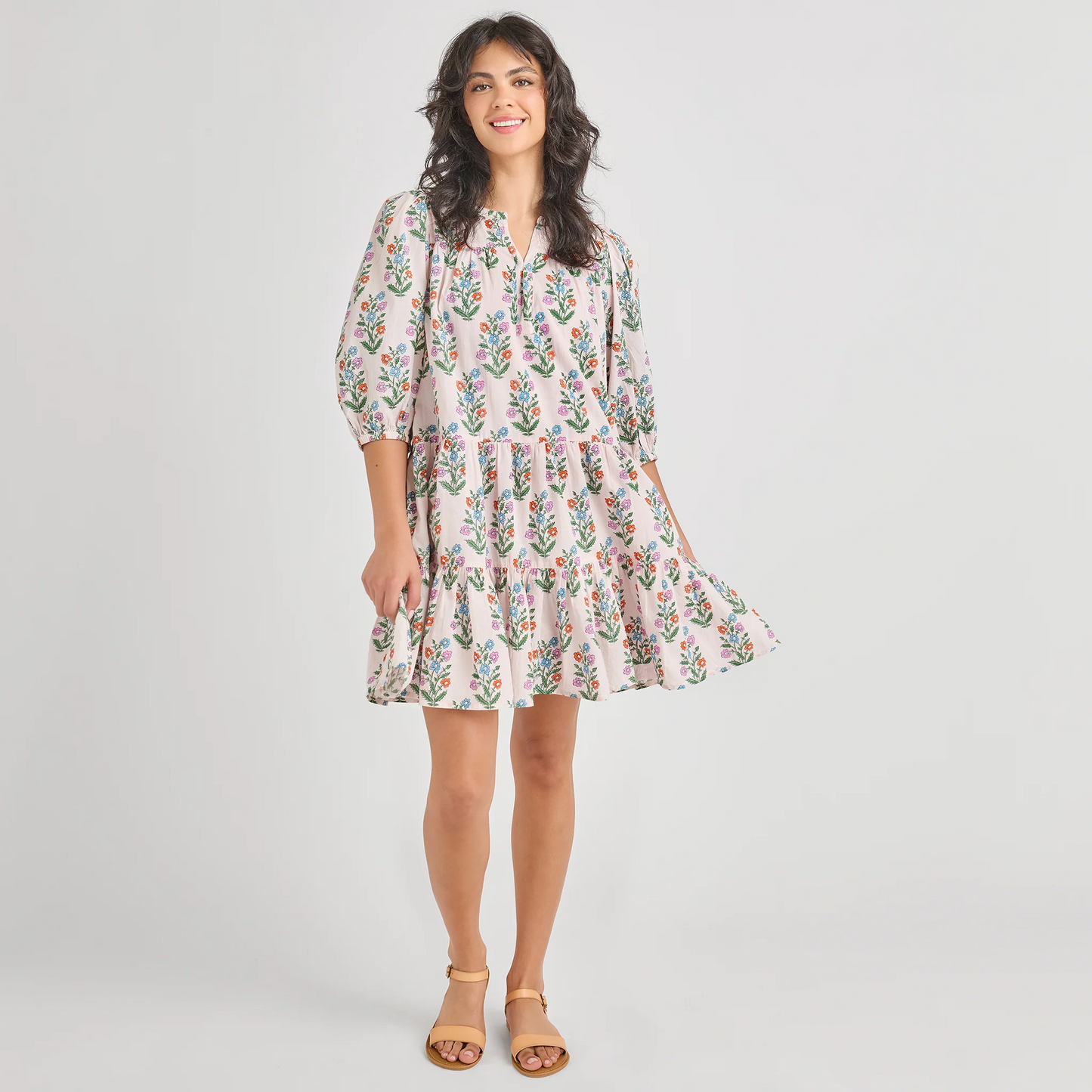 Indira Dress Womens Pink Dewdrop Block Print