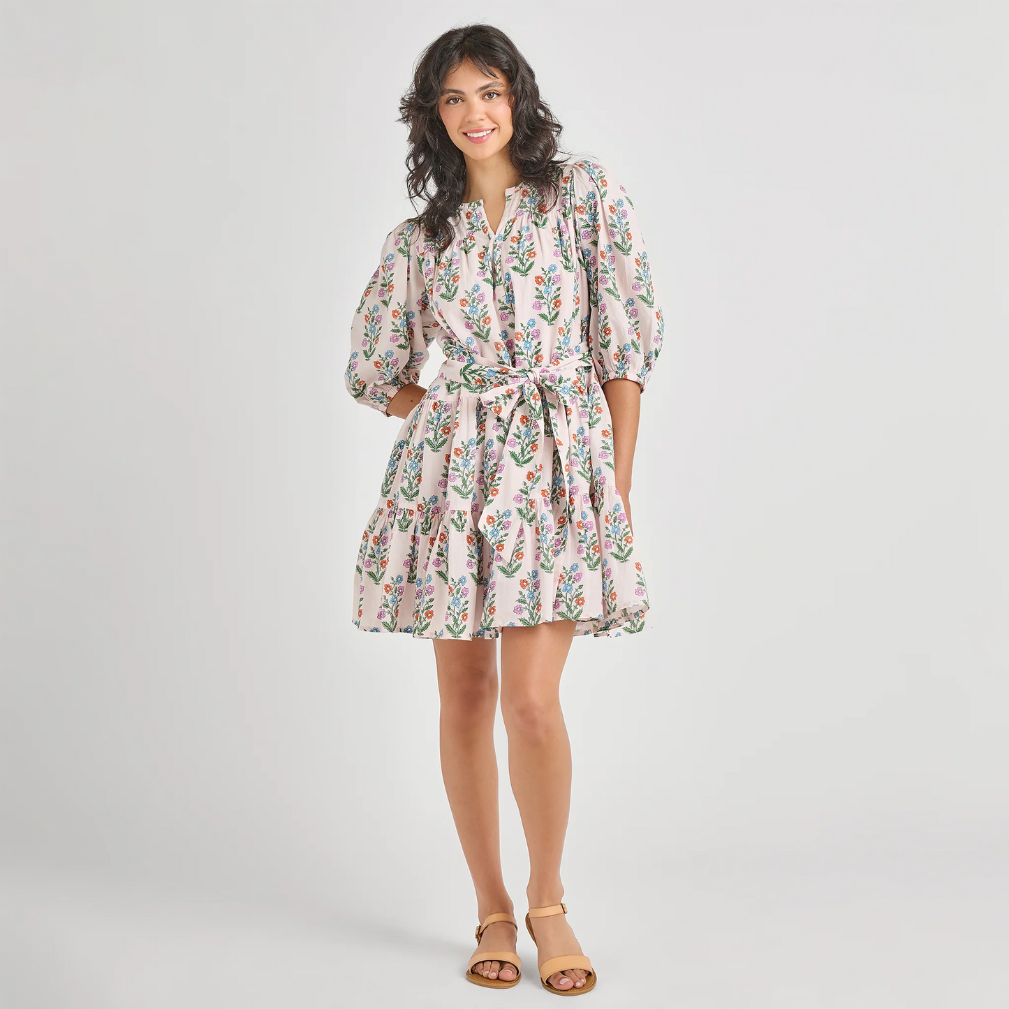 Indira Dress Womens Pink Dewdrop Block Print