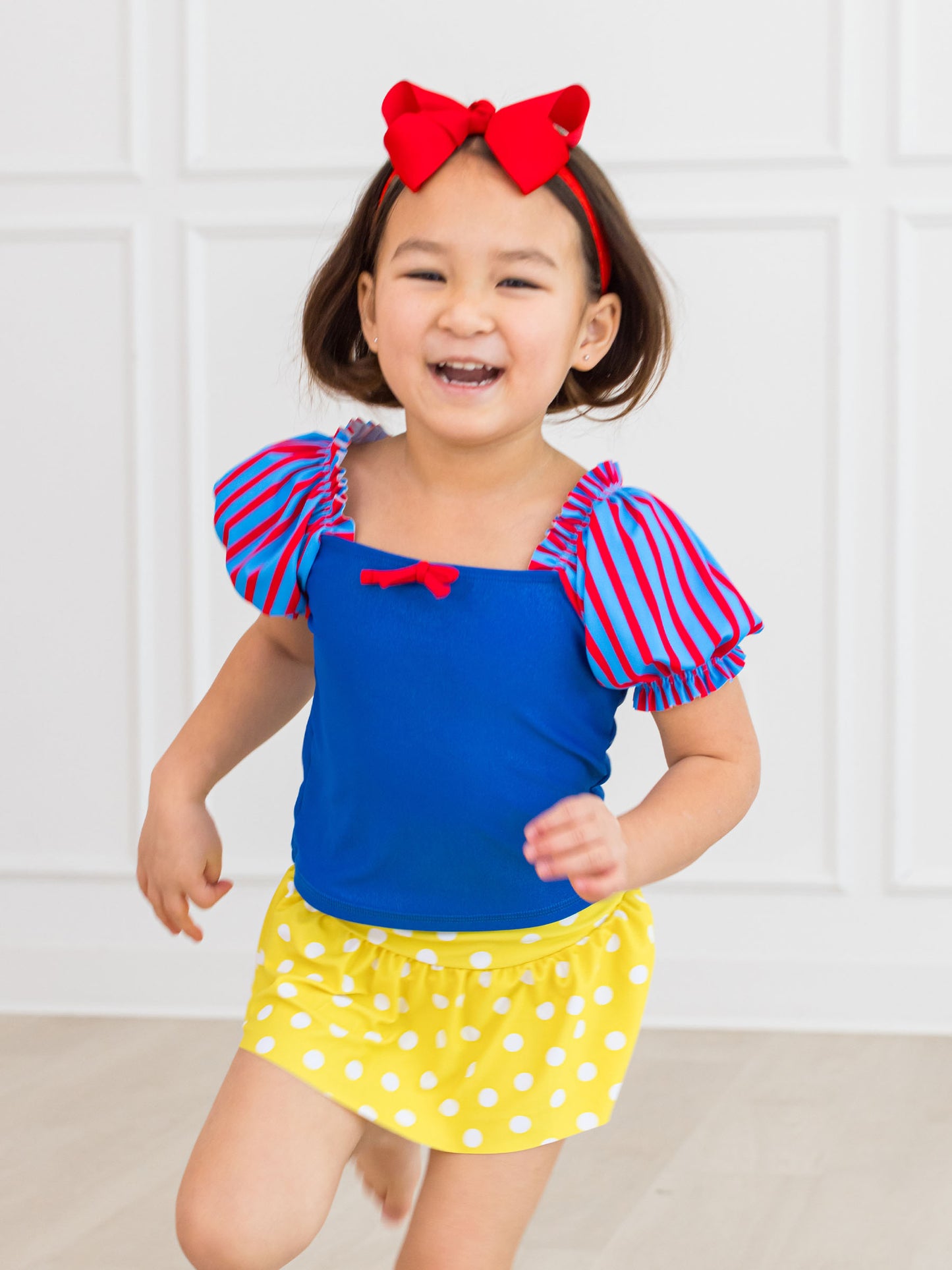 Puff Sleeve Bl & Yellow 2PC Swimsuit