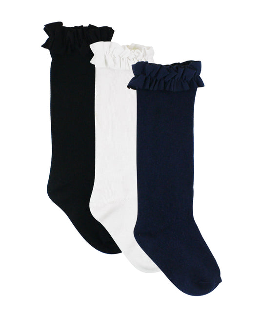 Blk, Wht, Navy 3Pk Knee High Socks