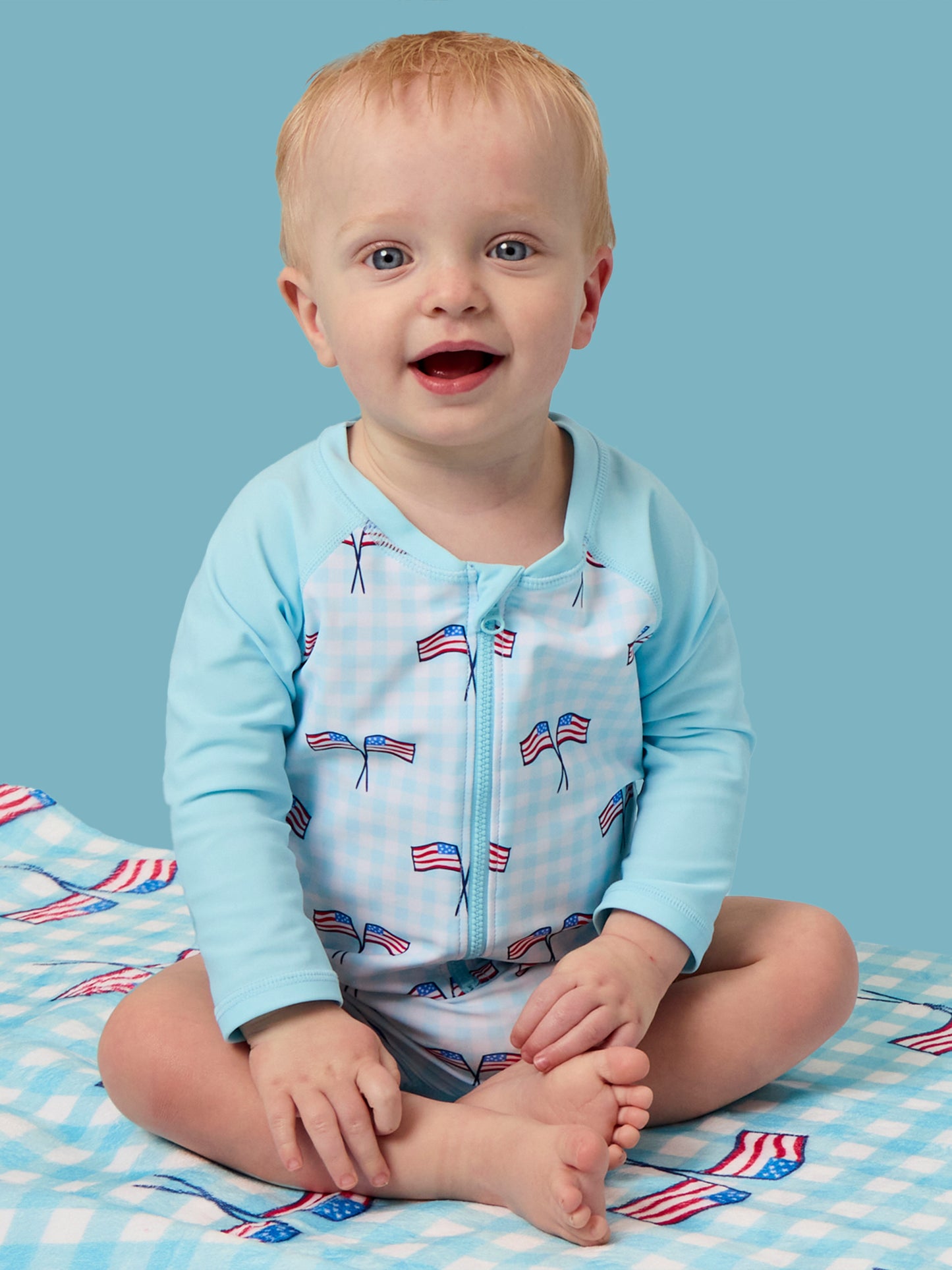 Blue Patriotic Gingham 1PC RG Swim