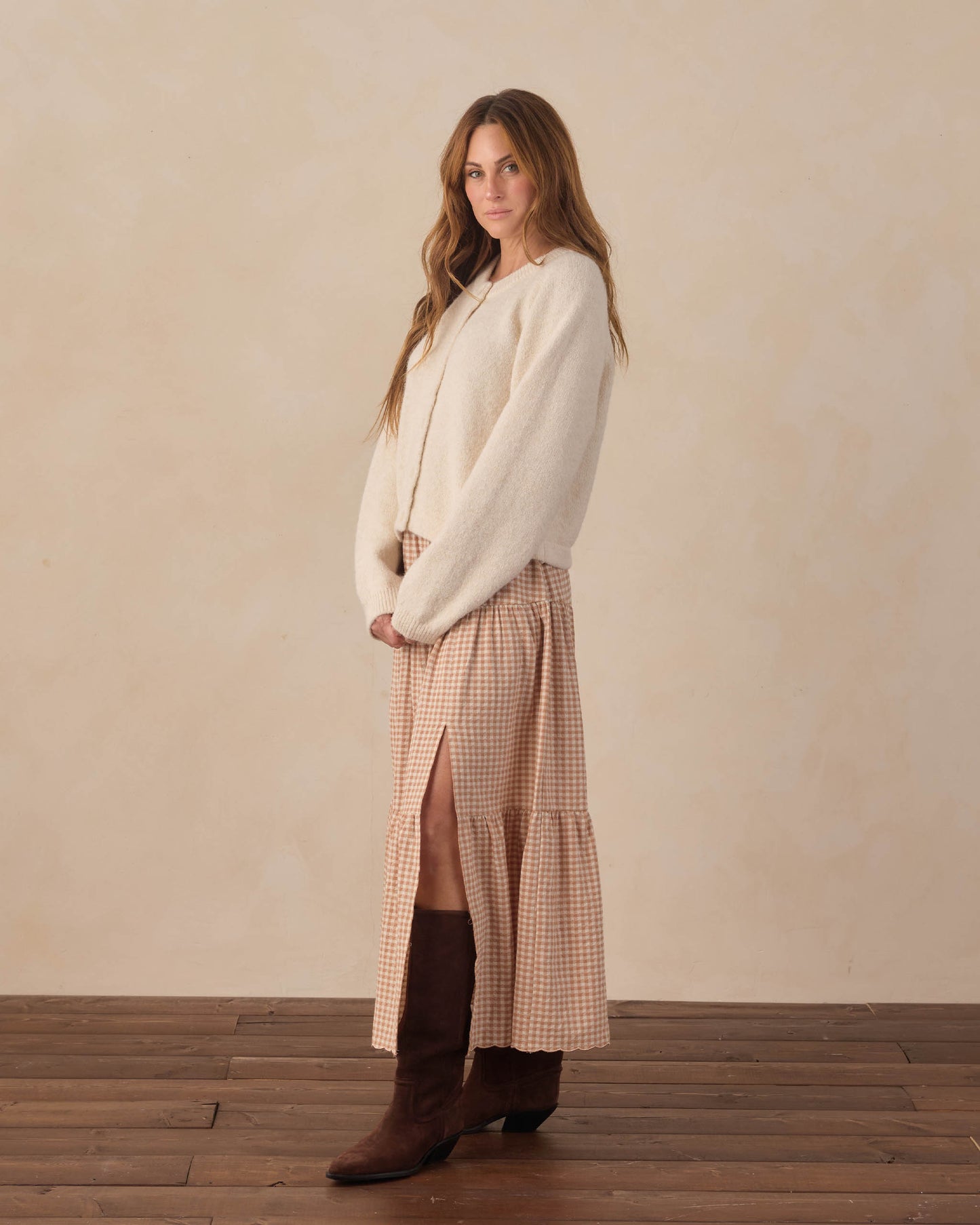Fawn Gingham Midi Skirt