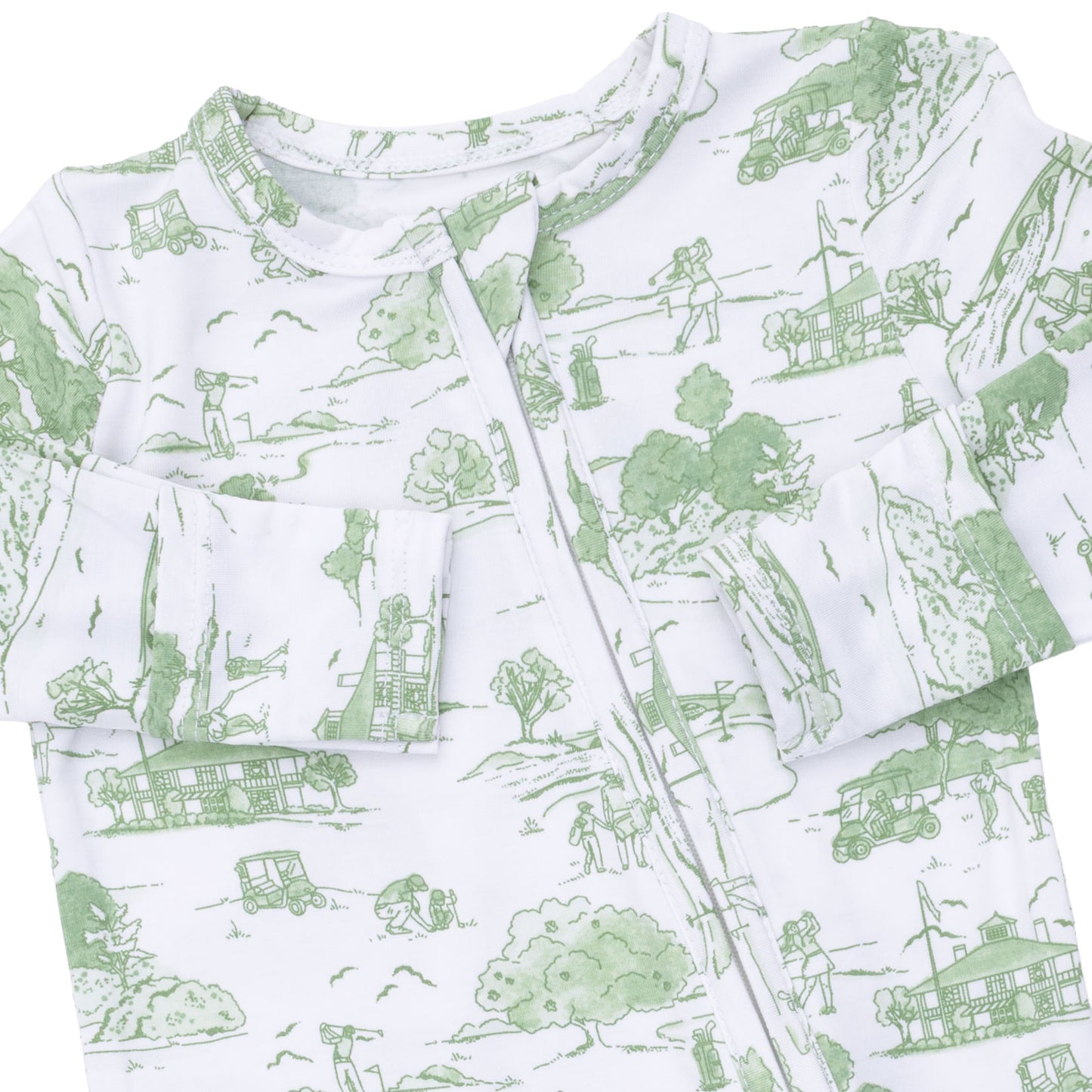 Green Toile Golf Zipper Footie