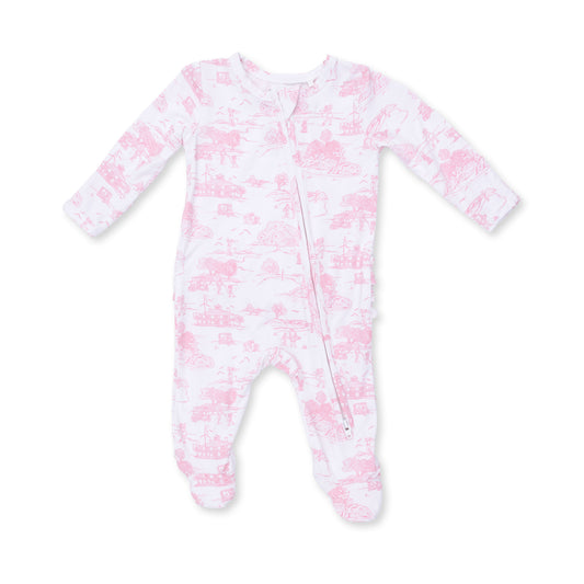 Pink Golf Toile Zipper Footie