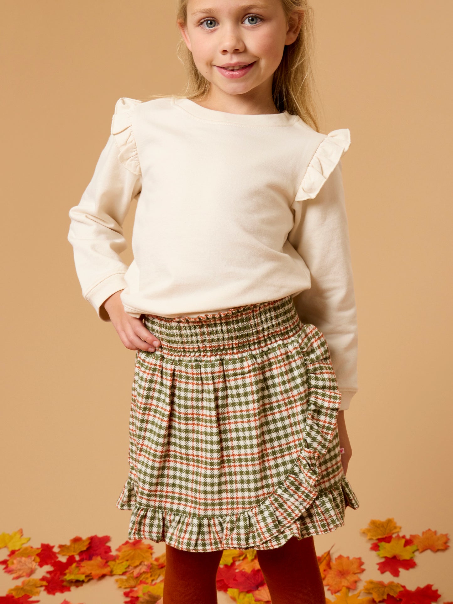 Olive Houndstooth Skirt/Flutter Top SET